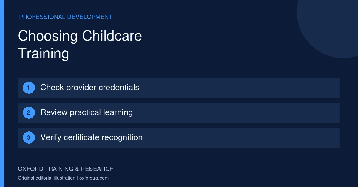 Choosing Childcare Training: Check provider credentials; Review practical learning; Verify certificate recognition.