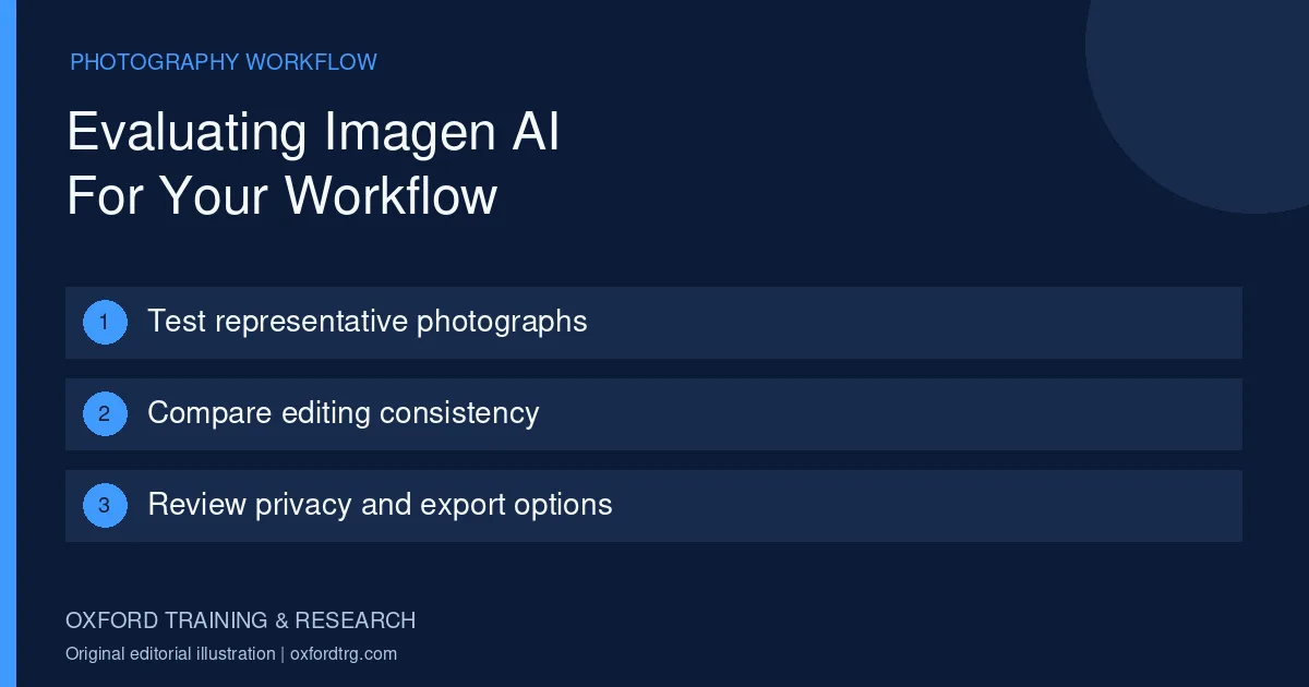 Evaluating Imagen AI For Your Workflow: Test representative photographs; Compare editing consistency; Review privacy and export options.